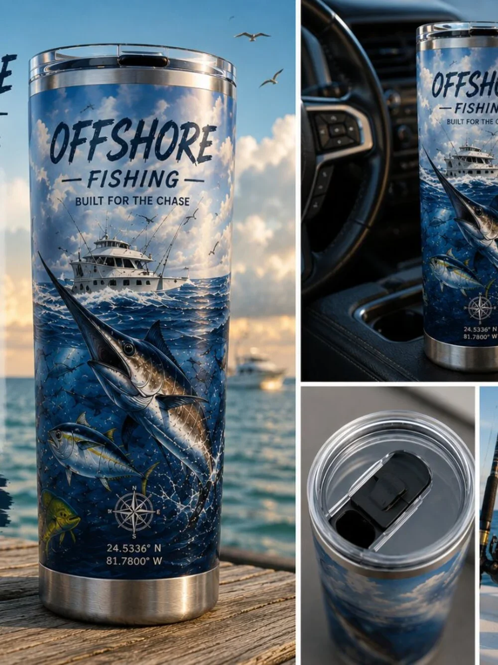 NEW! Offshore Fishing 20 oz Stainless Steel Tumbler